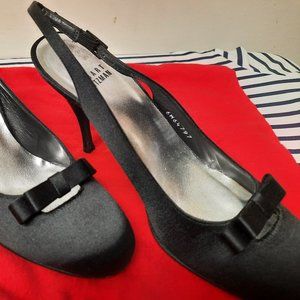 Stuart Weitzman Black Satin Sling Backs Size 7 M